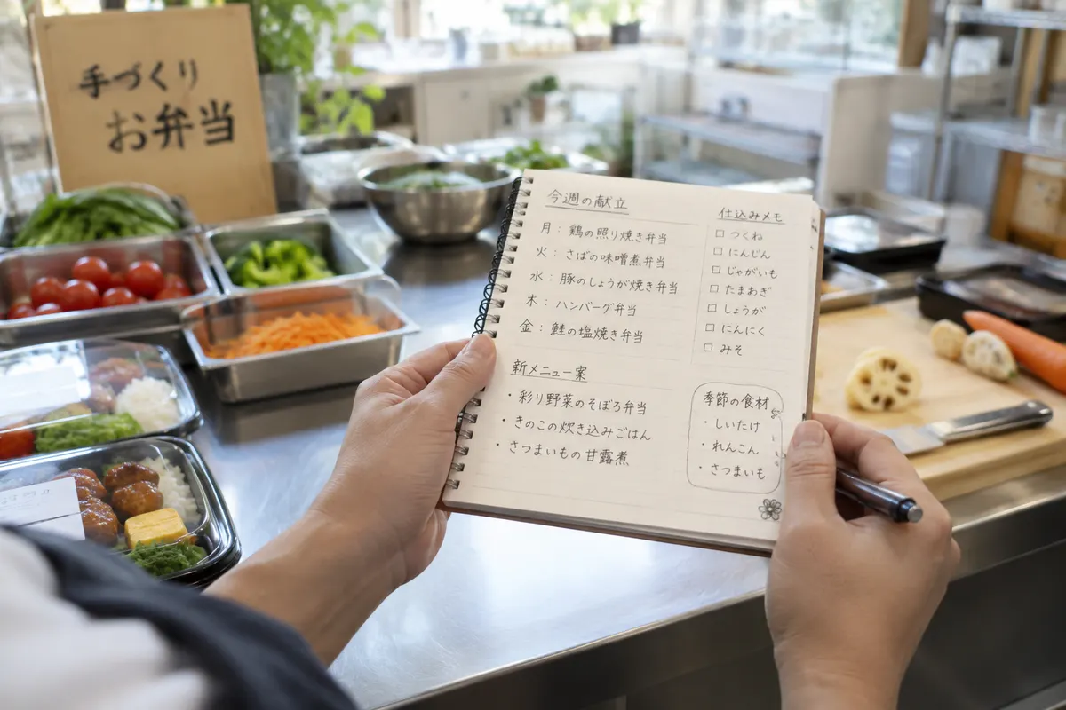 弁当メニューのアイデアを考える手元