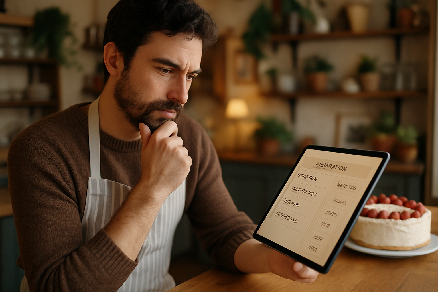 店主がタブレットを使っている