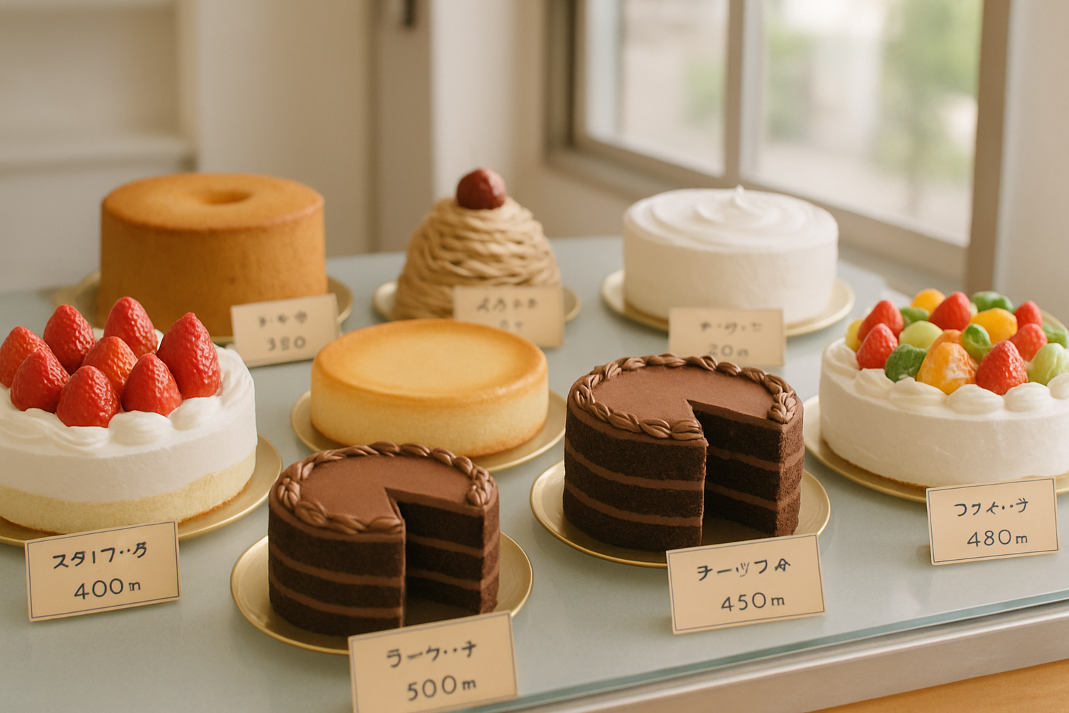 多彩なケーキの展示